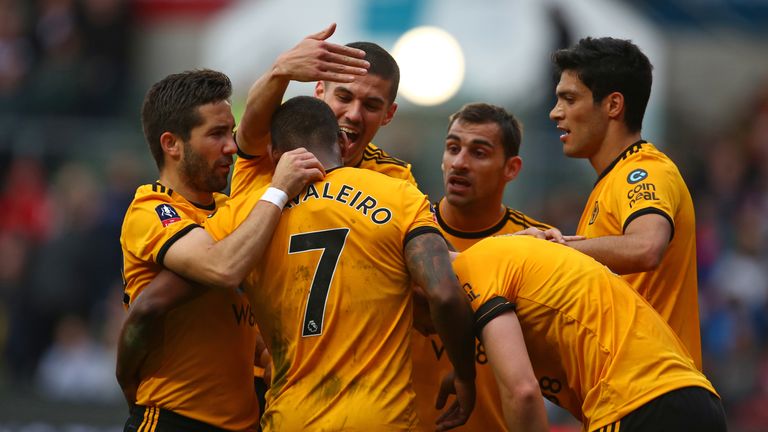 Wolves celebrate Ivan Cavaleiro&#39;s opener at Bristol City