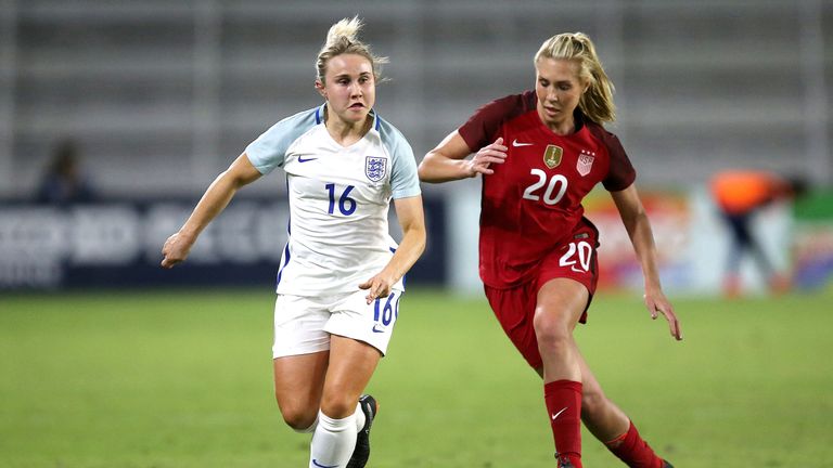 Izzy Christiansen in action for England Women against USA during last year's SheBelieves Cup competition.