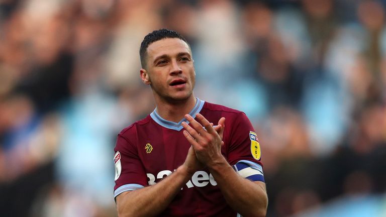 James Chester of Aston Villa during the Sky Bet Championship match between Aston Villa and Birmingham City at Villa Park on November 25, 2018 in Birmingham, England