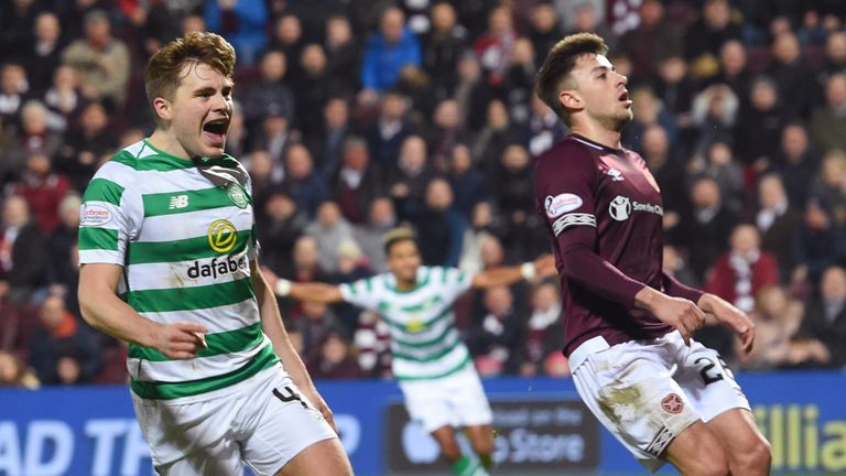 James Forrest celebrates as he opens the scoring for Celtic