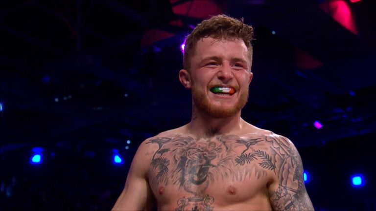 James Gallagher celebrates after beating Steven Graham