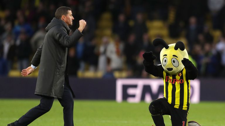 Harry the Hornet led the adulation towards Gracia at the full-time whistle