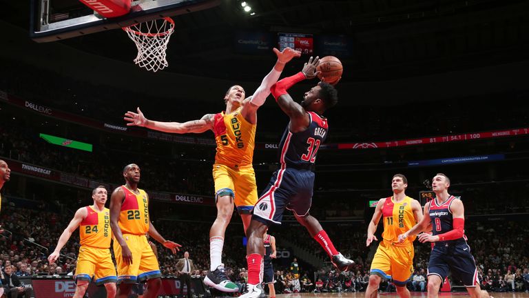 Jeff Green #32 of the Washington Wizards shoots the ball against the Milwaukee Bucks on February 2, 2019 at Capital One Arena in Washington, DC. 