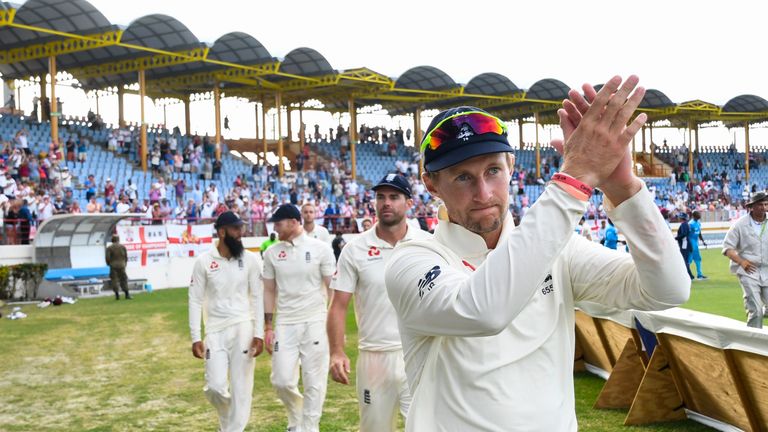 Joe Root leads England on a lap of honour after the third Test against Windies in St Lucia