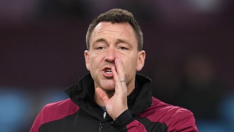 Aston Villa assistant coach John Terry looks on during the warm up before the Sky Bet Championship match between Aston Villa and Nottingham Forest at Villa Park on November 28, 2018 in Birmingham, England.