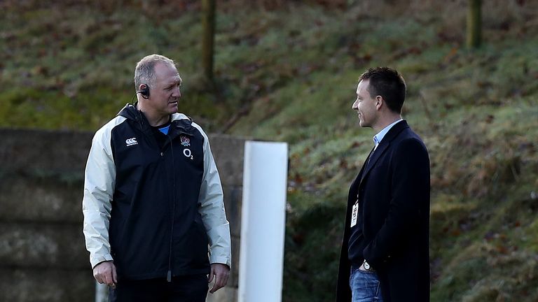 John Terry (R) chats to former England international Richard Hill