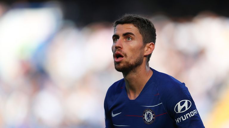 Chelsea midfielder Jorginho in action against Manchester United