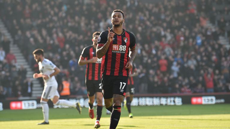 Josh King celebrates opening the scoring for Bournemouth against Wolves
