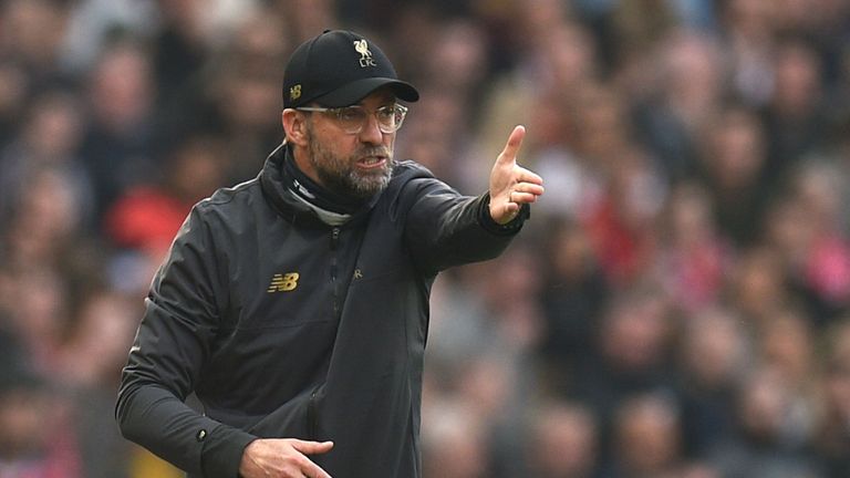 Jurgen Klopp gestures from the touchline during the 0-0 draw between Manchester United and Liverpool at Old Trafford