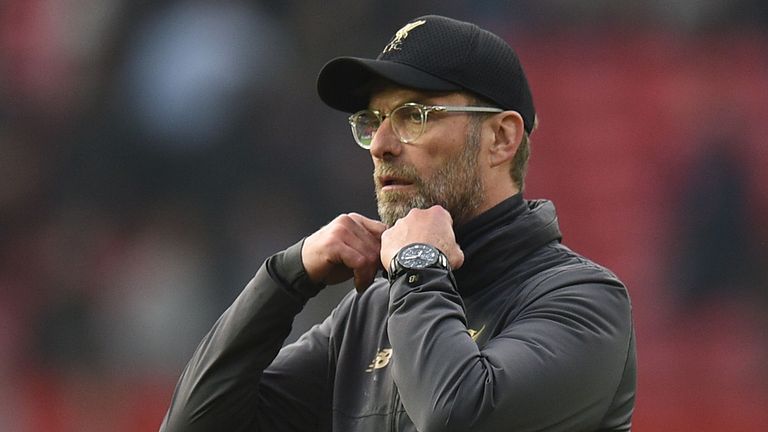Liverpool's German manager Jurgen Klopp reacts after the final whistle of the English Premier League football match between Manchester United and Liverpool at Old Trafford in Manchester, north west England, on February 24, 2019.