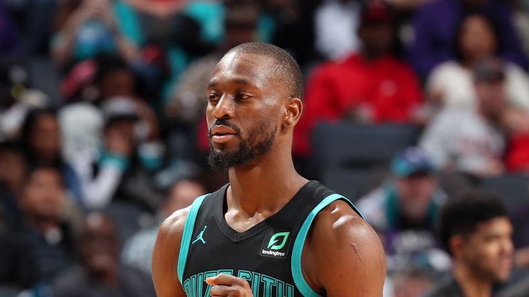 Kemba Walker #15 of the Charlotte Hornets reacts to a play during the game against the Chicago Bulls on February 2, 2019 at the Spectrum Center in Charlotte, North Carolina.