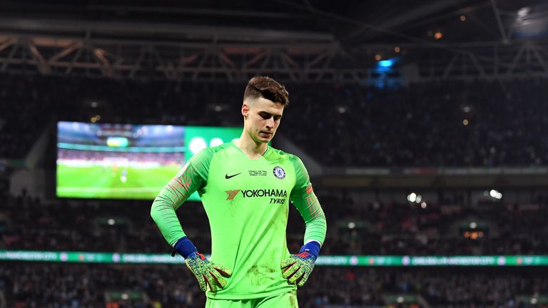  during the Carabao Cup Final between Chelsea and Manchester City at Wembley Stadium on February 24, 2019 in London, England.