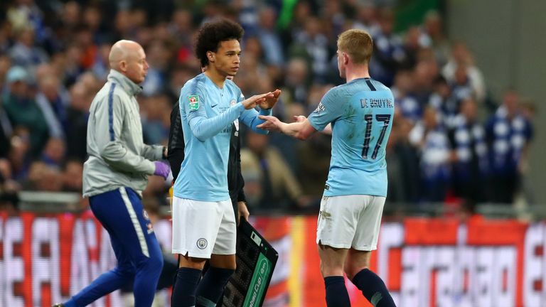 De Bruyne was subbed late in normal time by Leroy Sane 