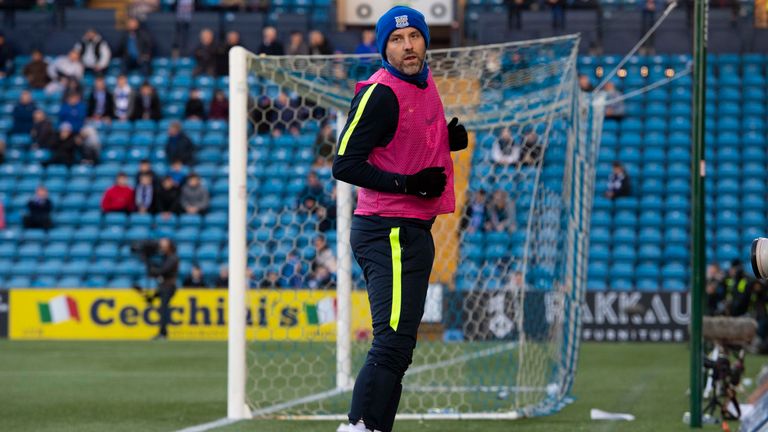 Kris Boyd warms up for Kilmarnock at Rugby Park on Sunday