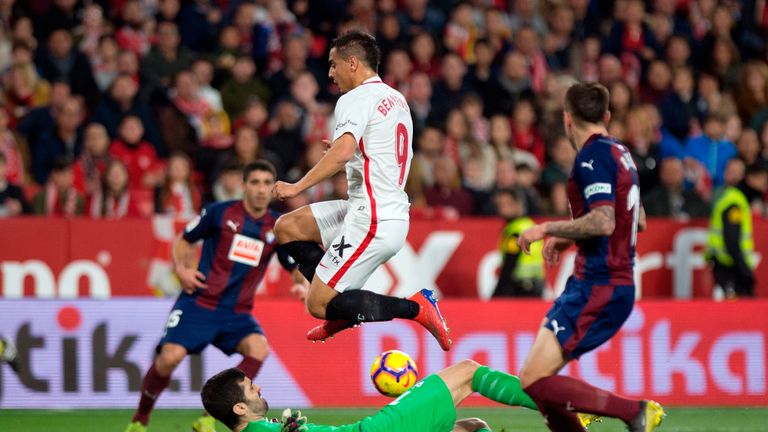 Wissam Ben Yedder (centre) sparked Sevilla's late comeback against Eibar
