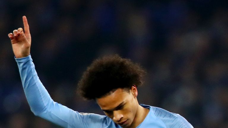 Leroy Sane celebrates scoring against Schalke