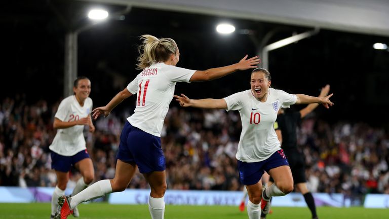 England Women celebrate scoring