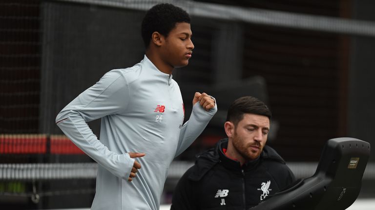 Liverpool's Rhian Brewster during a training session at Melwood in January 2019