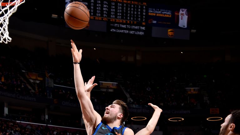 Luka Doncic #77 of the Dallas Mavericks shoots the ball against the Cleveland Cavaliers on February 2, 2019 at Quicken Loans Arena in Cleveland, Ohio.