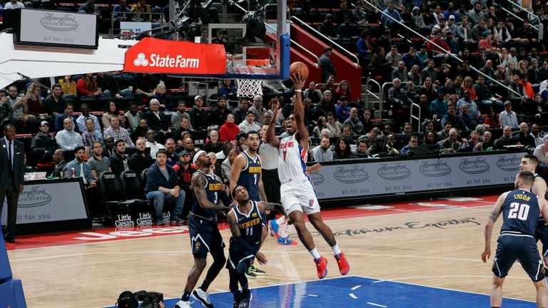 Trey Lyles of the Denver Nuggets shoots the ball against the Denver Nuggets