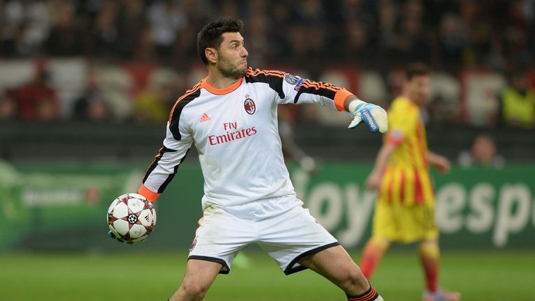 Marco Amelia during the UEFA Champions League Group H match between AC Milan and Barcelona at Stadio Giuseppe Meazza on October 22, 2013 in Milan, Italy.