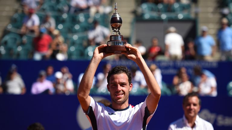 Marco Cecchinato of Italy lifts the trophy after winning the Argentina Open ATP 250 against Diego Schwarztman of Argentina during the final day of Argentina Open ATP 250 2019 at Buenos Aires Lawn Tennis Club on February 17, 2019 in Buenos Aires, Argentina.