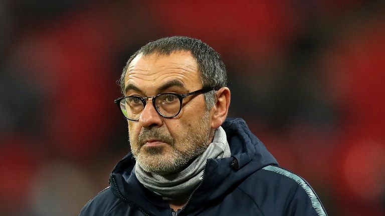 Maurizio Sarri during the Carabao Cup Semi-Final First Leg match between Tottenham Hotspur and Chelsea at Wembley Stadium on January 8, 2019 in London, England.