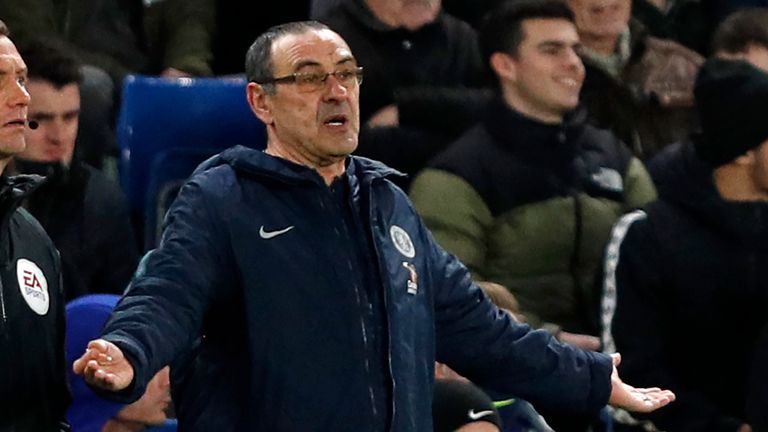 Maurizio Sarri watches on during Chelsea&#39;s FA Cup defeat to Manchester United