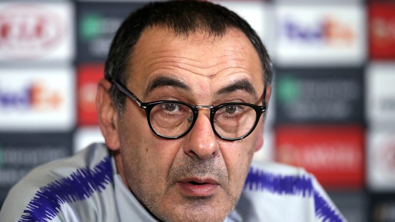 Maurizio Sarri during the press conference at Cobham