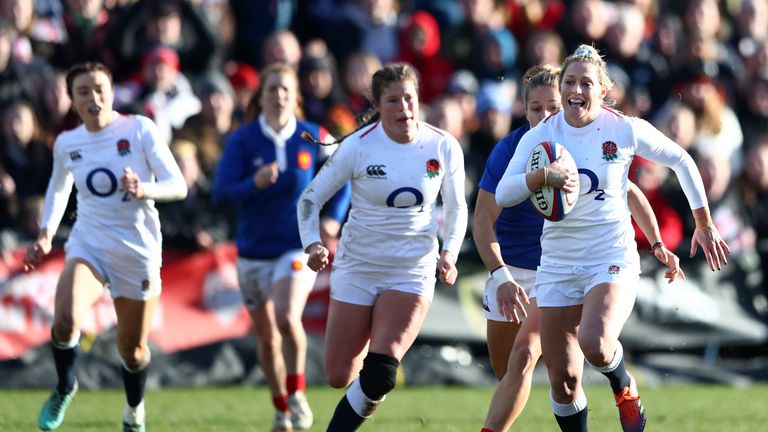 Sarah McKenna (right) was superb for England from full-back, while Jess Breach (left) scored twice