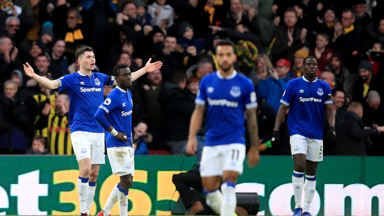 Michael Keane complains after Everton concede to Watford on Saturday