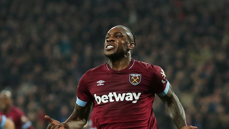 Michail Antonio celebrates after scoring West Ham's equaliser