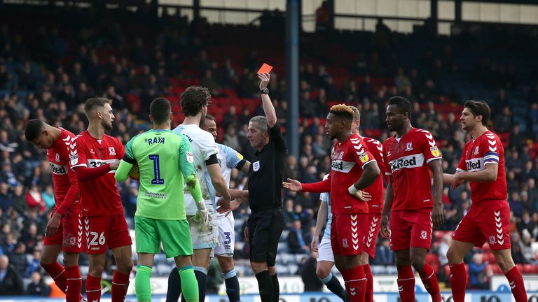 Derrick Williams is sent off against Middlesbrough