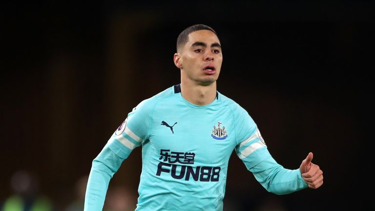 Record signing Miguel Almiron comes on for his Newcastle debut at Wolves