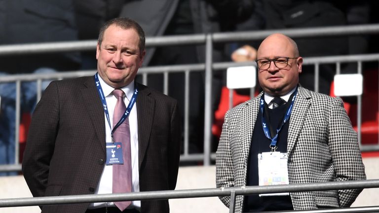 Newcastle United owner Mike Ashley and managing director Lee Charnley at Wembley Stadium for Tottenham Hotspur v Newcastle United