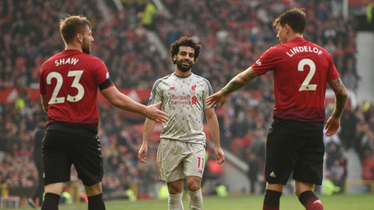 Mohamed Salah in action for Liverpool against Manchester United in February 2019