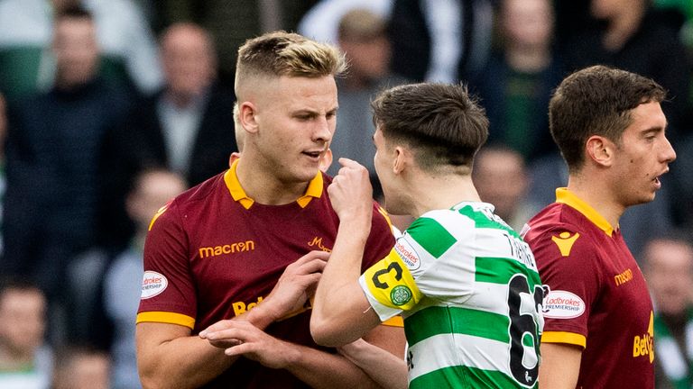 Kieran Tierney was furious with Motherwell’s James Scott after they controversially pulled a goal back