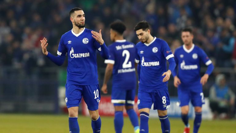 Nabil Bentaleb celebrates after scoring Schalke's second goal from the penalty spot