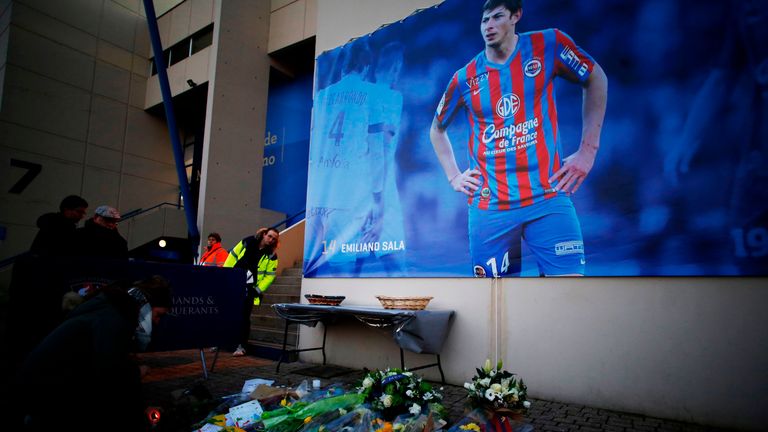 Tributes to Emiliano Sala outside Caen's stadium