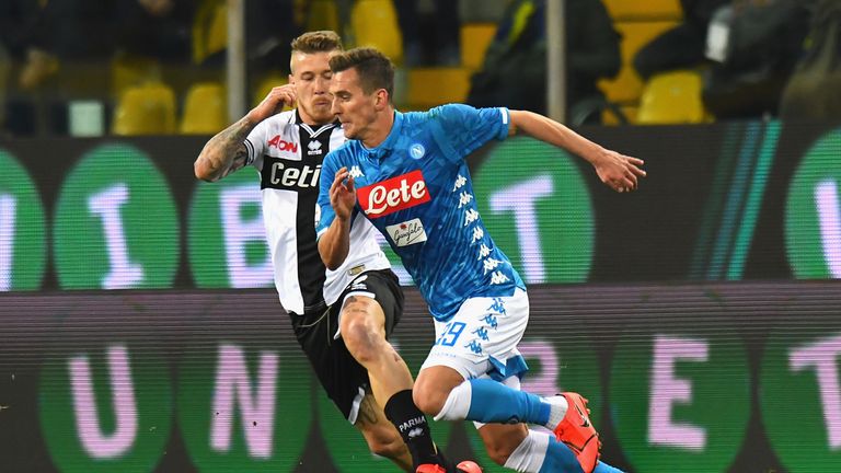 Napoli's Arkadiusz Milik in action against Parma during the Serie A clash.