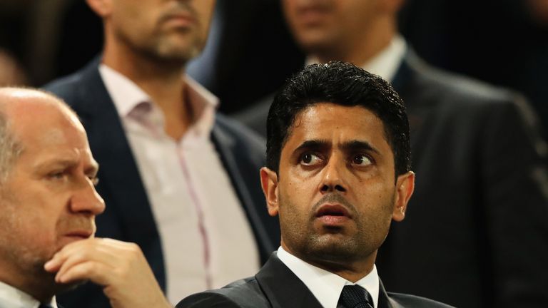 Nasser Al-Khelaifi during the UEFA Champions League group B match between RSC Anderlecht and Paris Saint-Germain at Constant Vanden Stock Stadium on October 18, 2017 in Brussels, Belgium.