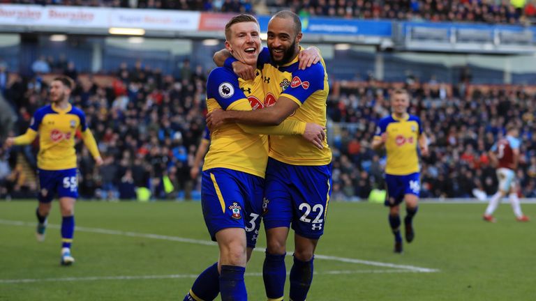 Nathan Redmond celebrates his goal with Matt Targett