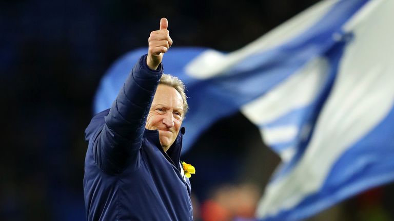 Neil Warnock celebrates Cardiff's 2-0 win over Bournemouth