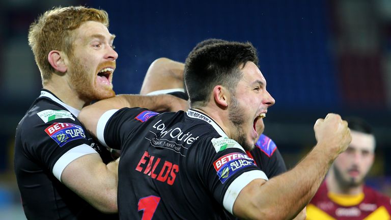 Niall Evalds celebrates victory over Huddersfield Giants during the Betfred Super League