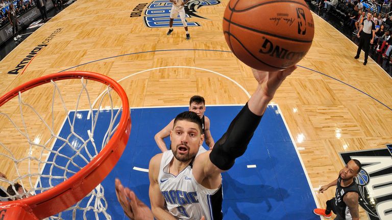 Nikola Vucevic #9 of the Orlando Magic shoots the ball during the game against the Brooklyn Nets on February 2, 2019 at Amway Center in Orlando, Florida. 