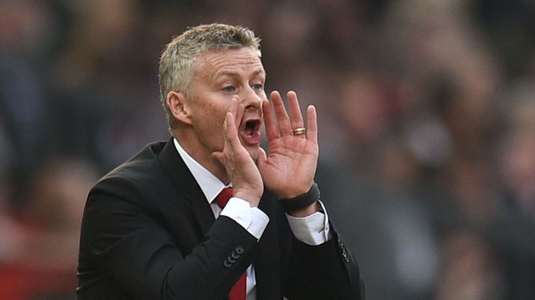 Ole Gunnar Solskjaer shouts from the touchline at Old Trafford during the 0-0 draw with Liverpool