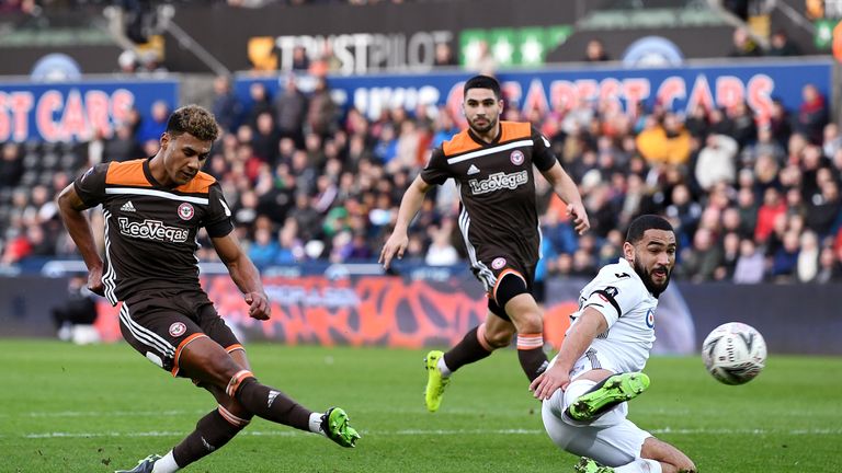 Ollie Watkins puts Brentford ahead at Swansea in the FA Cup fifth round