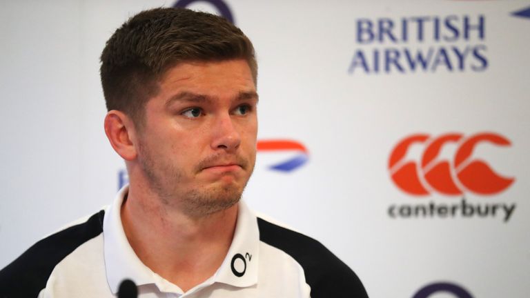 England captain Owen Farrell speaks during a press conference at Pennyhill Park