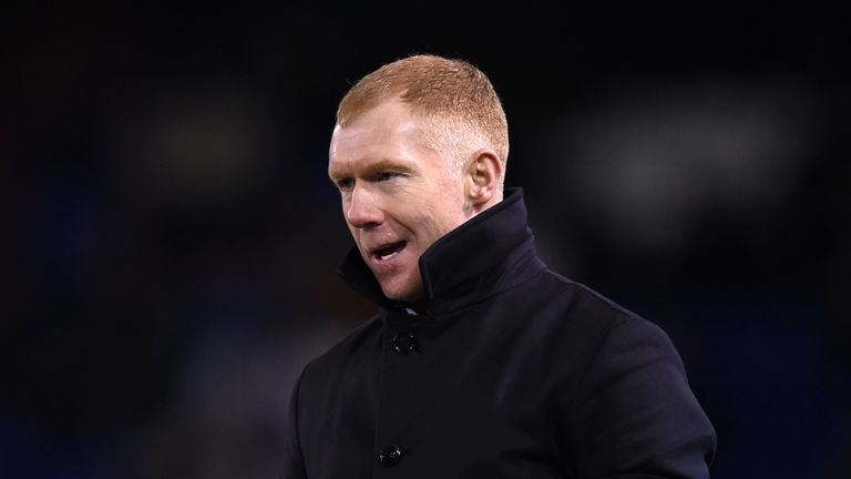 Oldham manager Paul Scholes during the Sky Bet League Two match between Oldham Athletic and Yeovil Town at Boundary Park on February 12, 2019