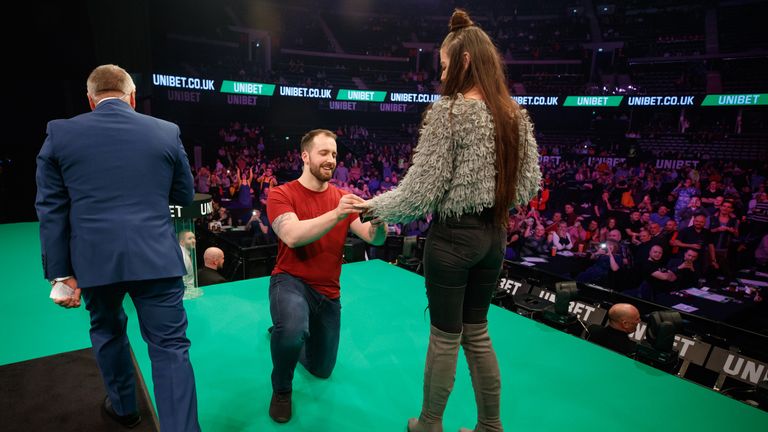 Valentine's Day proposal between Michael and Bozenia at the Darts in Glasgow